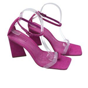 Schutz Avva Fuchsia Block Heel Sandals With Clear Straps Toe Strap Size 10